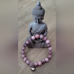 Pink Zebra Beaded Bracelet with Heart Charm